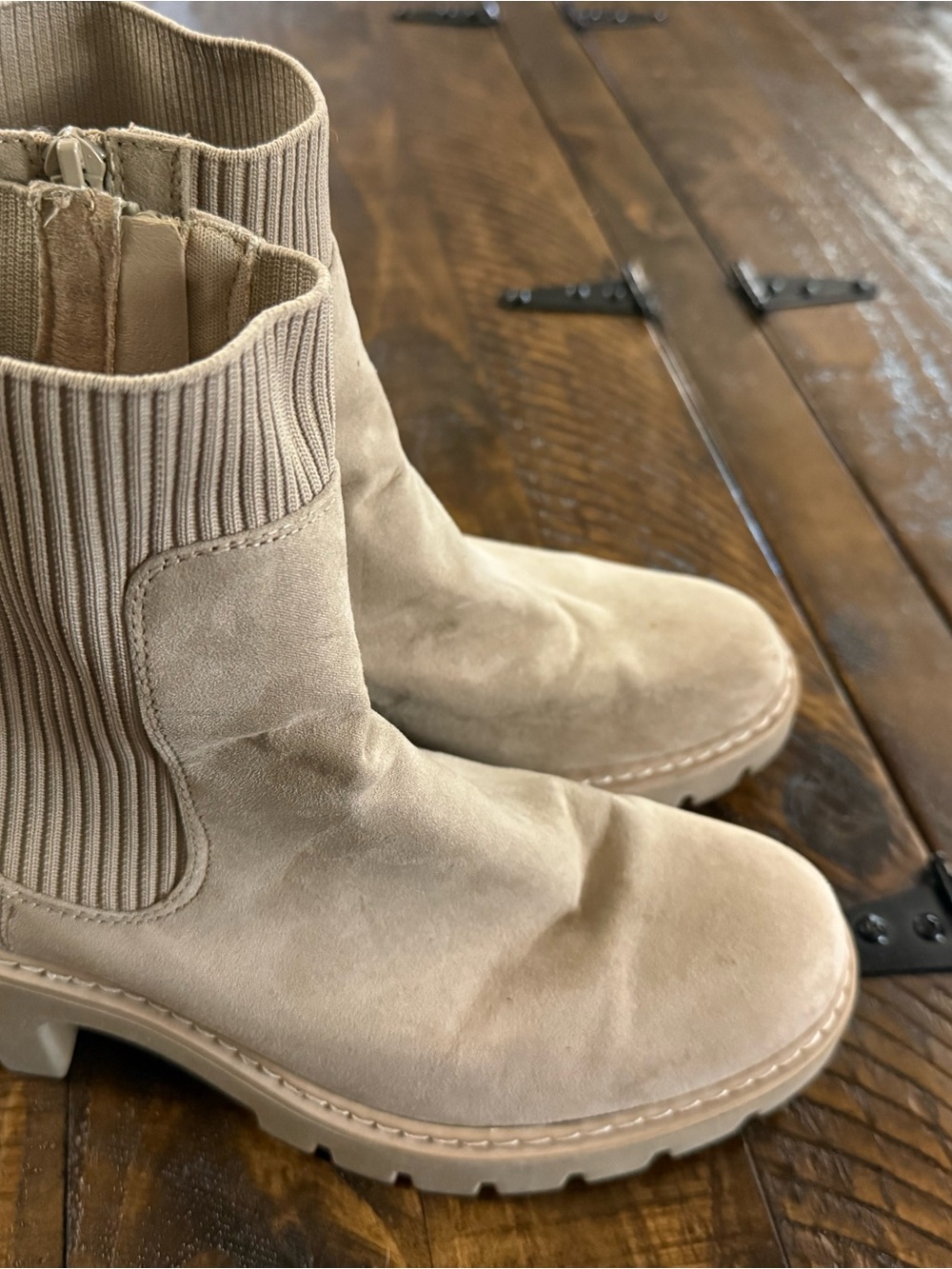 Women’s Beige Suede Ankle Boots - Slip-On Chelsea Style